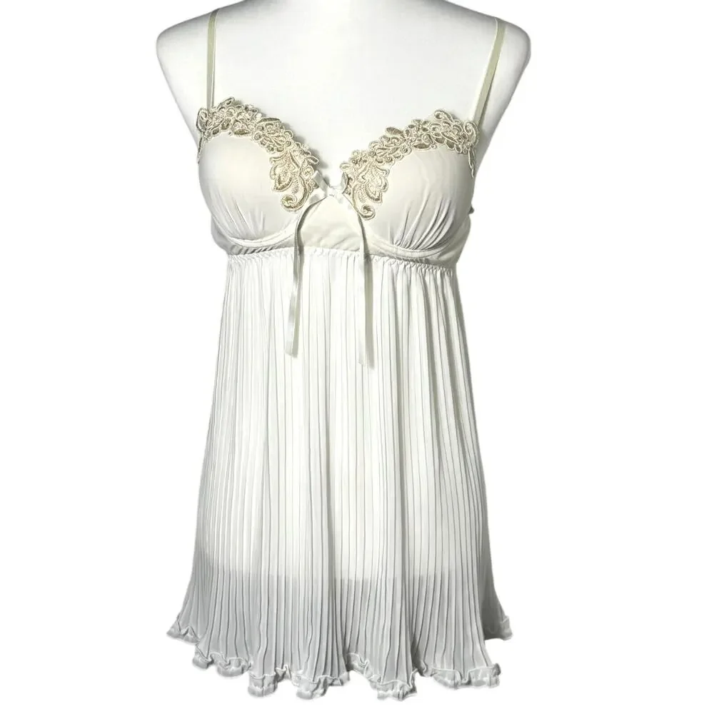 LINEA DONATELLA‎ Small Vintage Ivory White Floral Beaded Pleated Bridal Lingerie